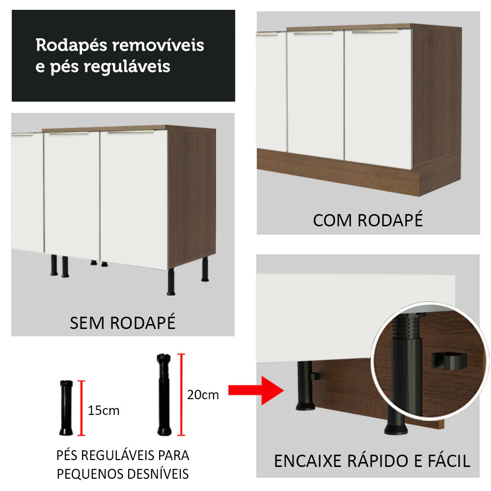 Ilha de Cozinha com Bancada e Balcão 120 cm Rustic/Branco Lux Madesa - Image 8