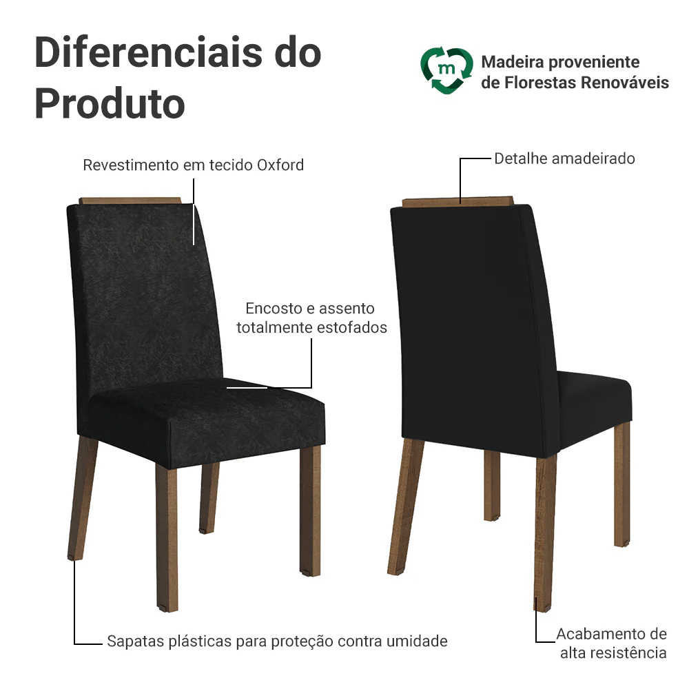 Kit 2 Cadeiras de Jantar 4255 com Espaldar Rustic/Oxford Madesa - Image 4