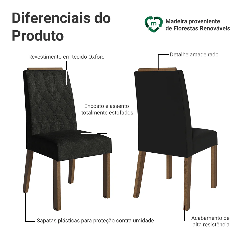 Kit 2 Cadeiras de Jantar 4256 com Espaldar Rustic/Oxford Madesa - Image 4