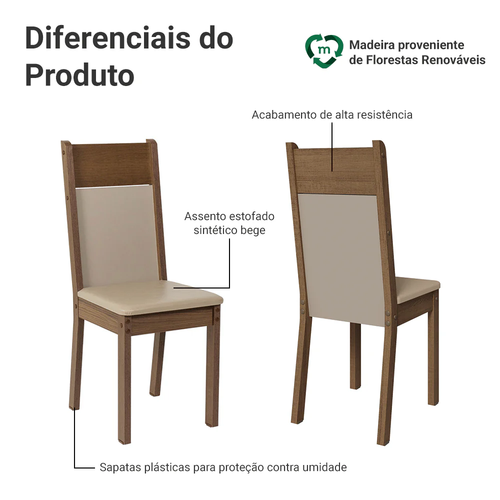 Kit 4 Cadeiras 4280 Madesa Rustic/Crema/Sintético Bege - Image 4
