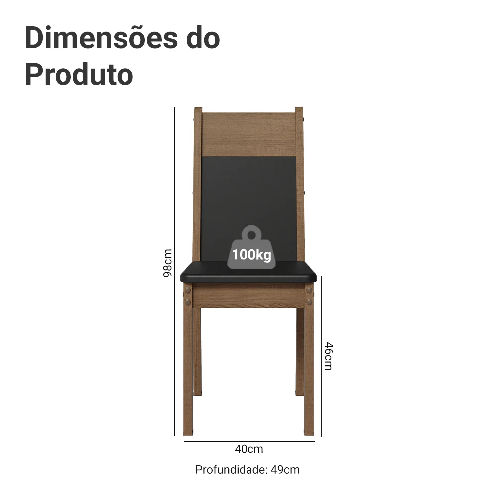 Kit 4 Cadeiras 4280 Madesa Rustic/Preto - Image 3