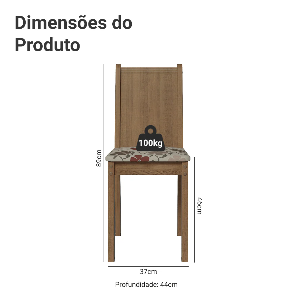 Kit 4 Cadeiras 4290 Madesa Rustic/Hibiscos - Image 3