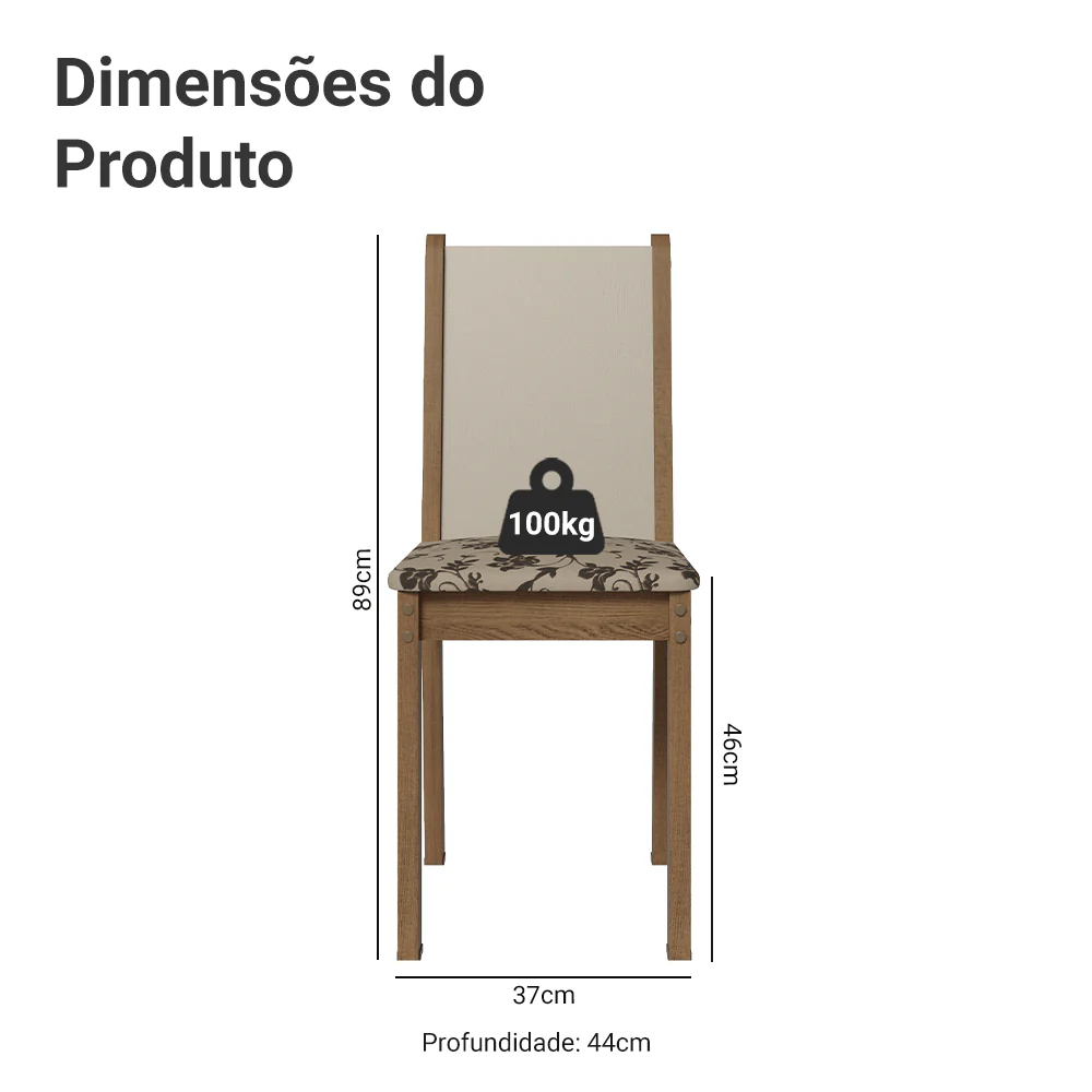 Kit 4 Cadeiras 4291 Madesa Rustic/Crema/Bege Marrom - Image 3