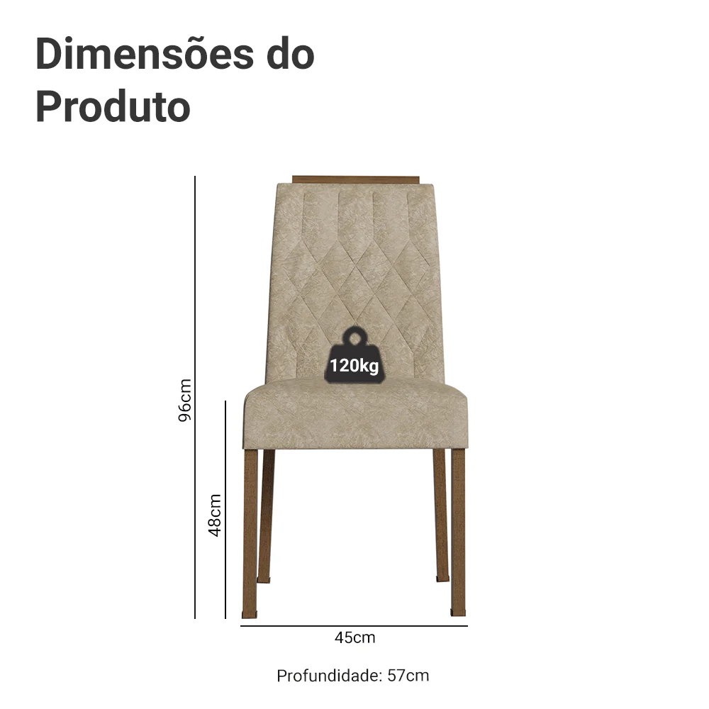 Kit 4 Cadeiras de Jantar Estofadas 4254 com Espaldar Rustic/Imperial Madesa - Image 3