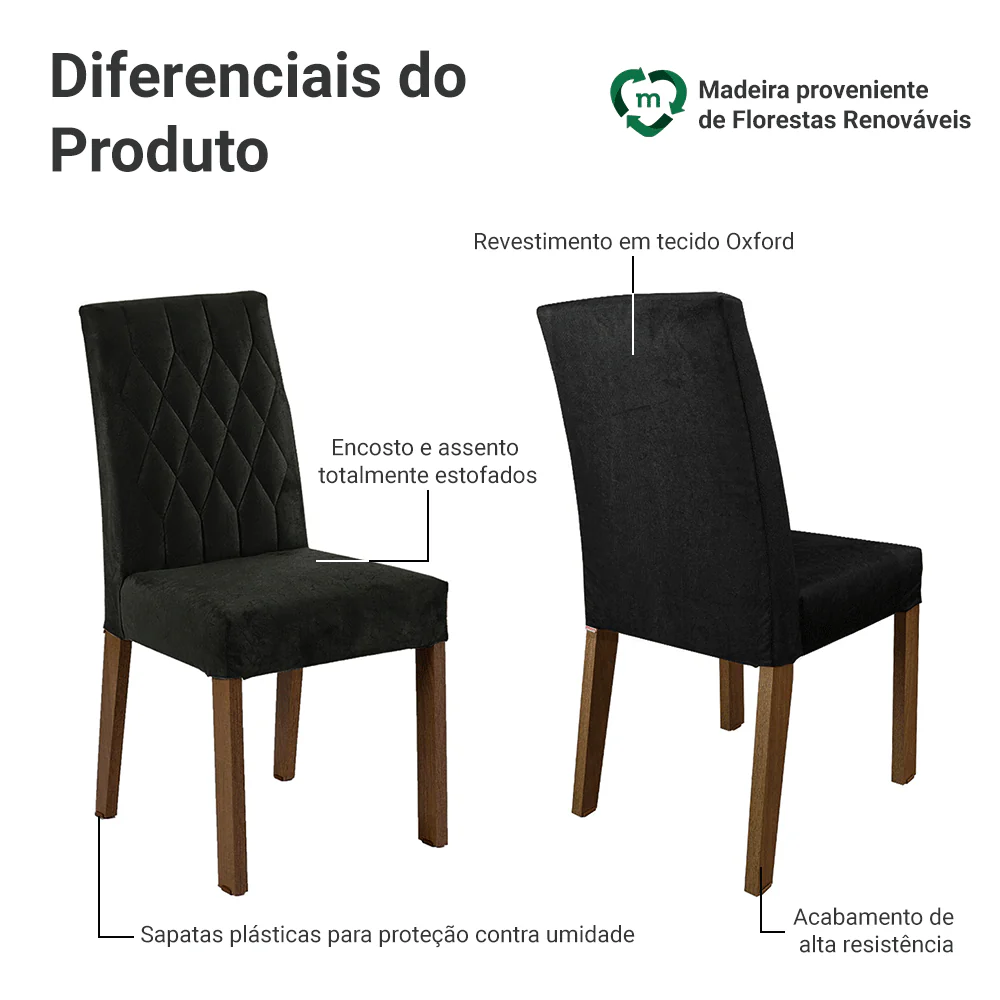 Kit 4 Cadeiras de Jantar 4256 Rustic/Oxford Madesa - Image 4