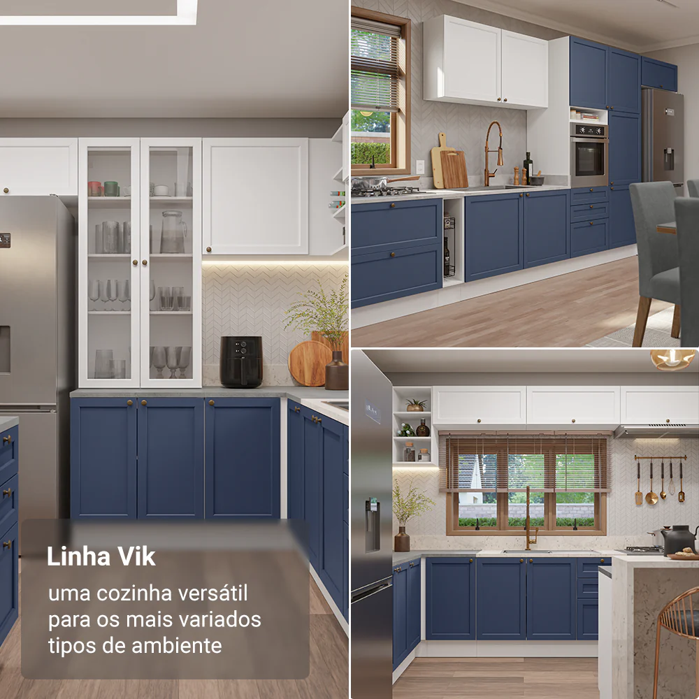 Kit Balcão + Cristaleira 70 cm Branco/Azul/Branco Vik Madesa 02 - Image 5