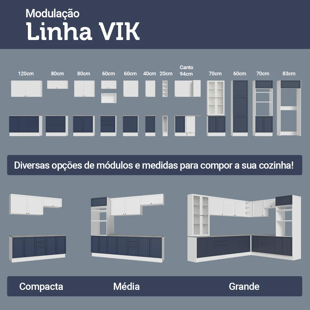 Kit Balcão + Cristaleira 70 cm Branco/Azul/Branco Vik Madesa 02 - Image 9