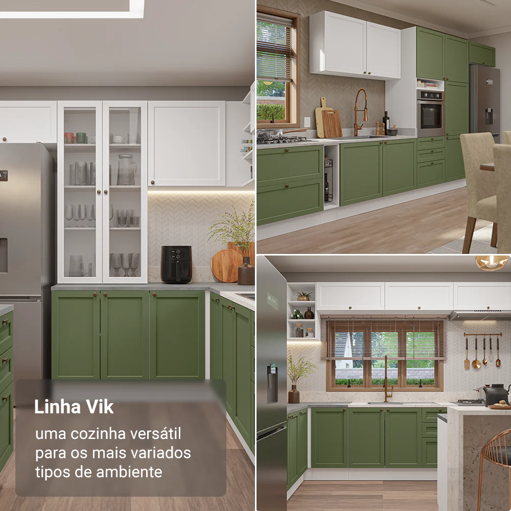 Kit Balcão + Cristaleira 70 cm Branco/Verde/Branco Vik Madesa 01 - Image 5