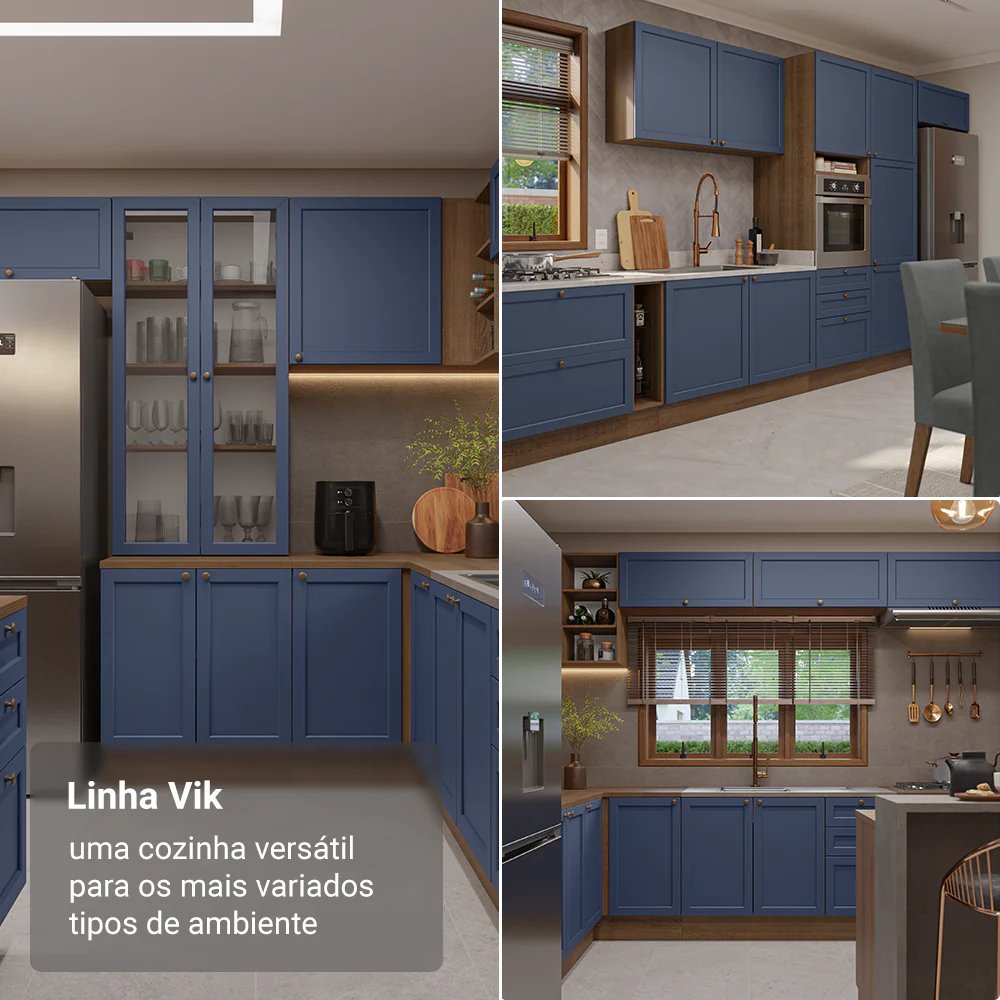 Kit Balcão + Cristaleira 70 cm Rustic/Azul Vik Madesa 02 - Image 5