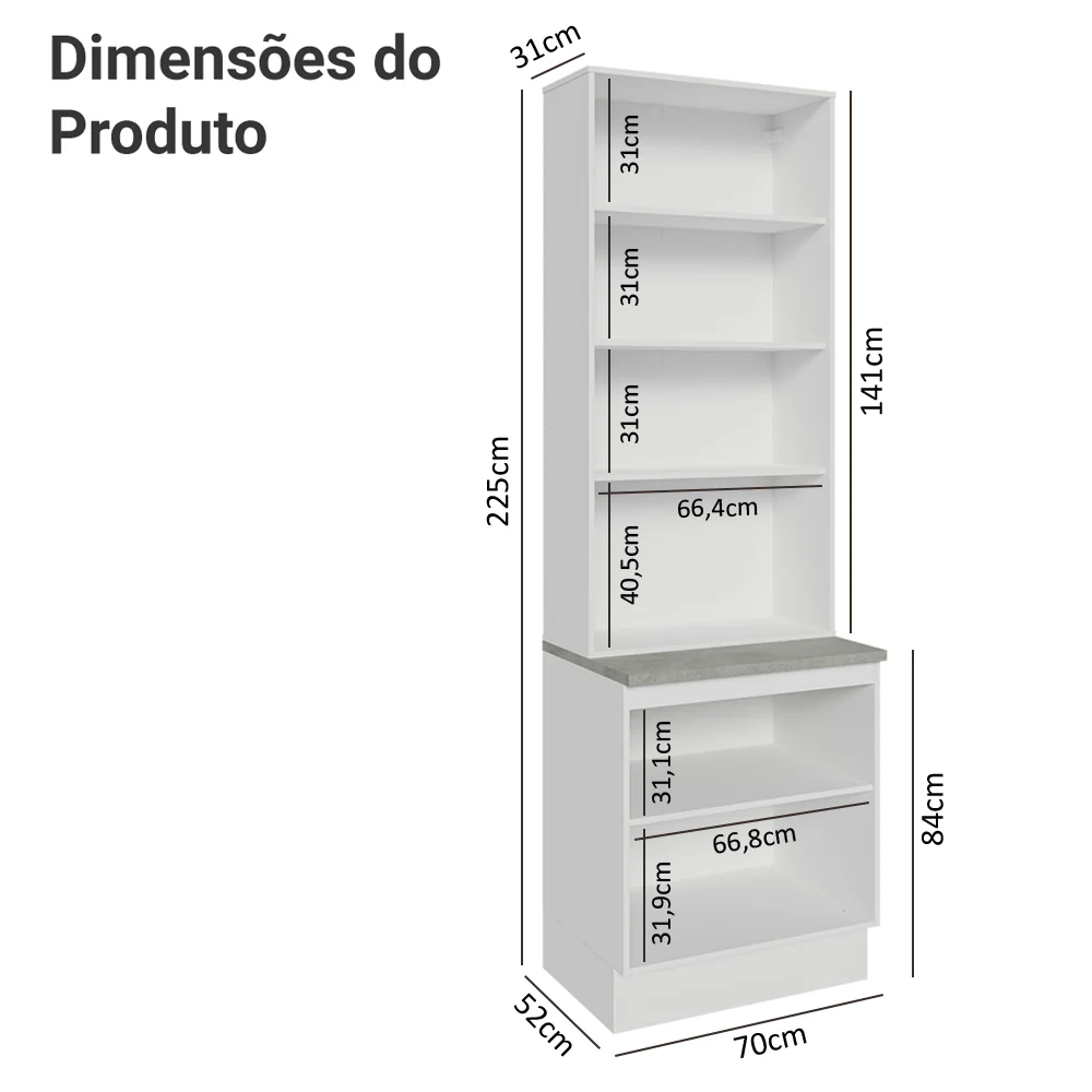 Kit Balcão + Cristaleira 70cm Branco/Preto Agata Madesa 01 - Image 3