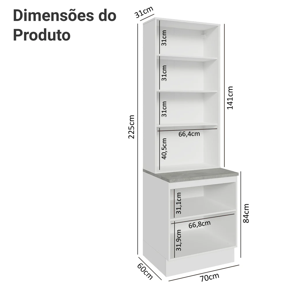 Kit Balcão + Cristaleira 70 x 60 cm Branco/Preto Lux Madesa 01 - Image 3