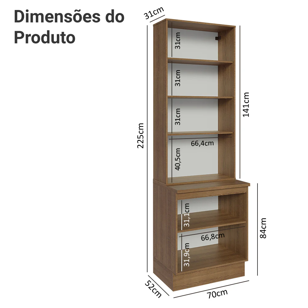 Kit Balcão + Cristaleira 70cm Rustic/Cinza Agata Madesa 01 - Image 3