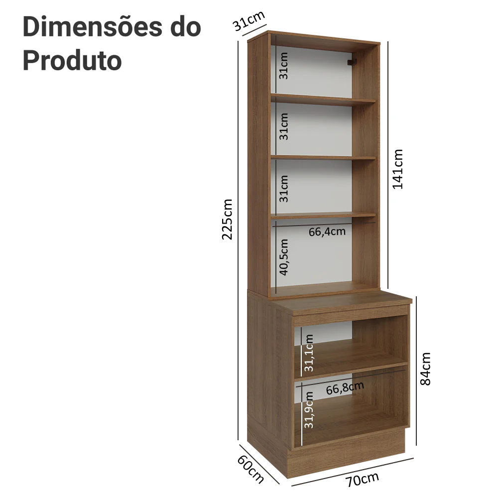 Kit Balcão + Cristaleira 70 x 60 cm Rustic/Preto Lux Madesa 01 - Image 3