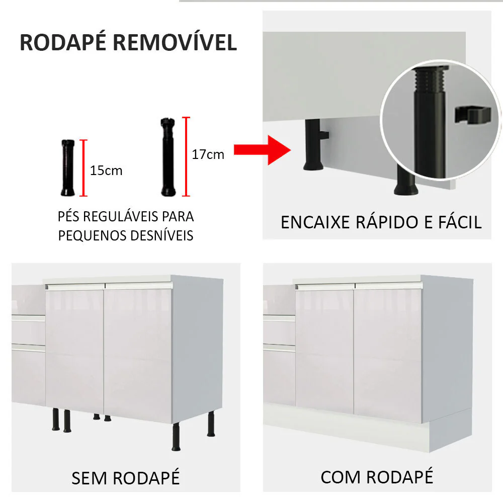 Kit Canto Madesa Smart 100% MDF 2 Portas e Nicho Frentes Branco Brilho - Image 8