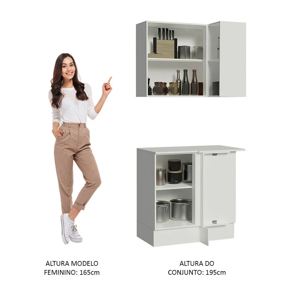 Kit Canto Reto Madesa Smart 2 Portas e Nicho com tampo Rustic/Crema/Branco - Image 5