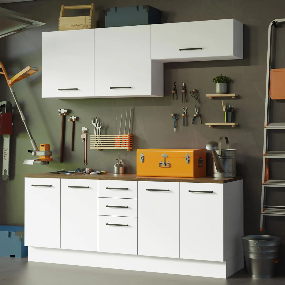 Kit com 2 Balcões e 2 Armários Aéreos Multiuso 200cm Branco/Rustic Agata Madesa