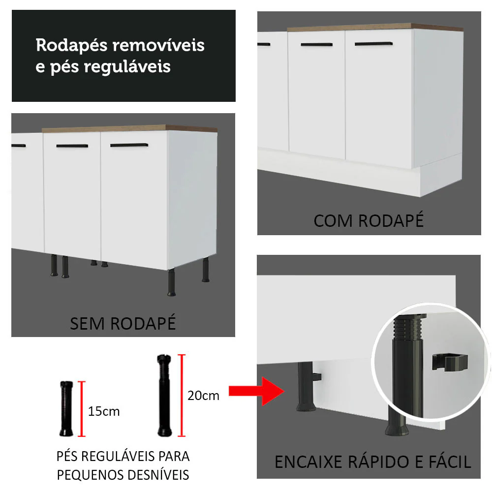 Kit com 2 Balcões e 2 Armários Aéreos Multiuso 200cm Branco/Rustic Agata Madesa - Image 8