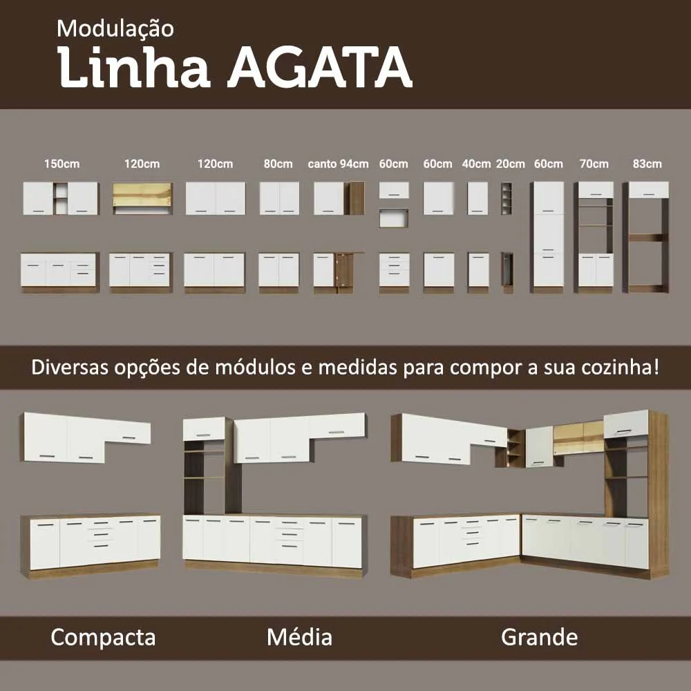Kit com 2 Balcões e 2 Armários Aéreos Multiuso 200cm Rustic/Branco Agata Madesa - Image 9