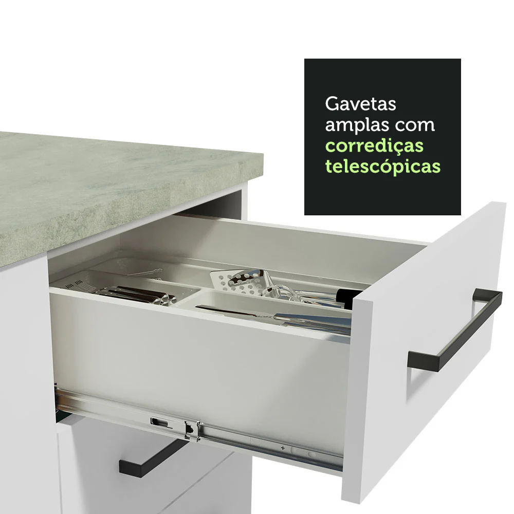 Kit com 2 Balcões de Cozinha Madesa Agata 3 Gavetas 4 Portas (Sem Tampo e Pia) Branco - Image 8