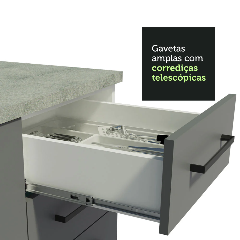Kit com 2 Balcões de Cozinha Madesa Agata 3 Gavetas 4 Portas (Sem Tampo e Pia) Branco/Cinza - Image 8