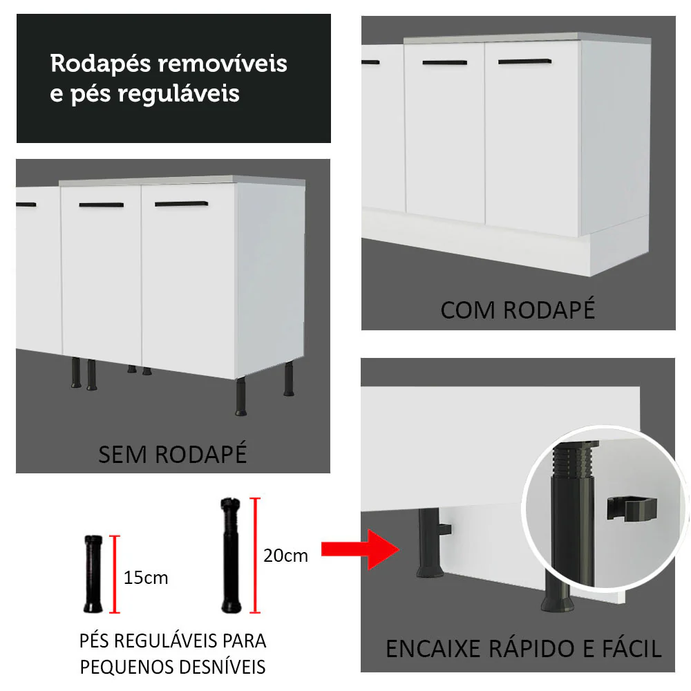 Kit com 2 Balcões Multiuso 4 Portas 3 Gavetas Branco Agata Madesa - Image 8