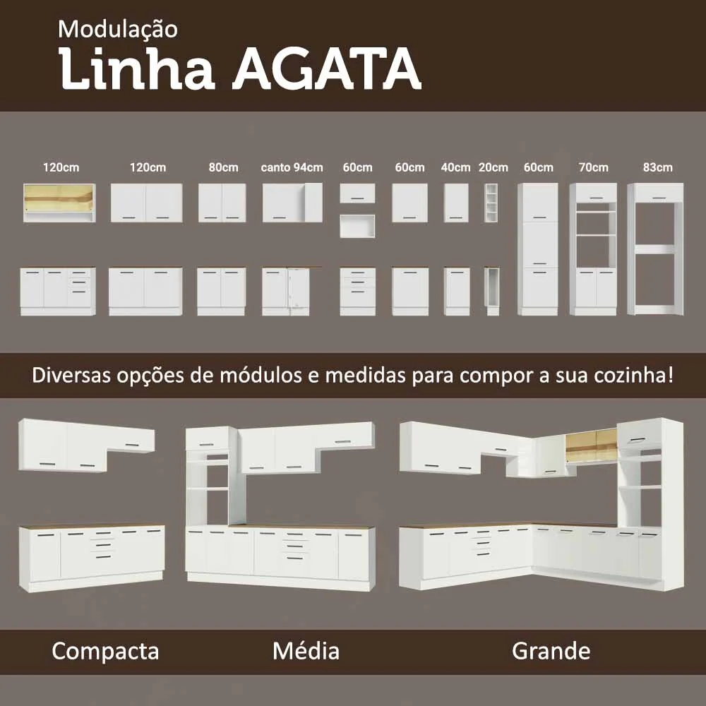 Kit com 2 Balcões Multiuso 4 Portas 3 Gavetas Branco/Rustic Agata Madesa - Image 9