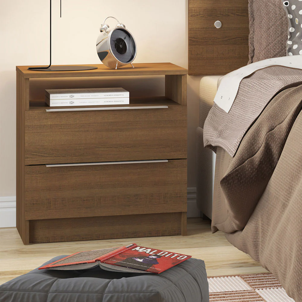 Mesa de Cabeceira Madesa 3227 com 2 Gavetas Rustic