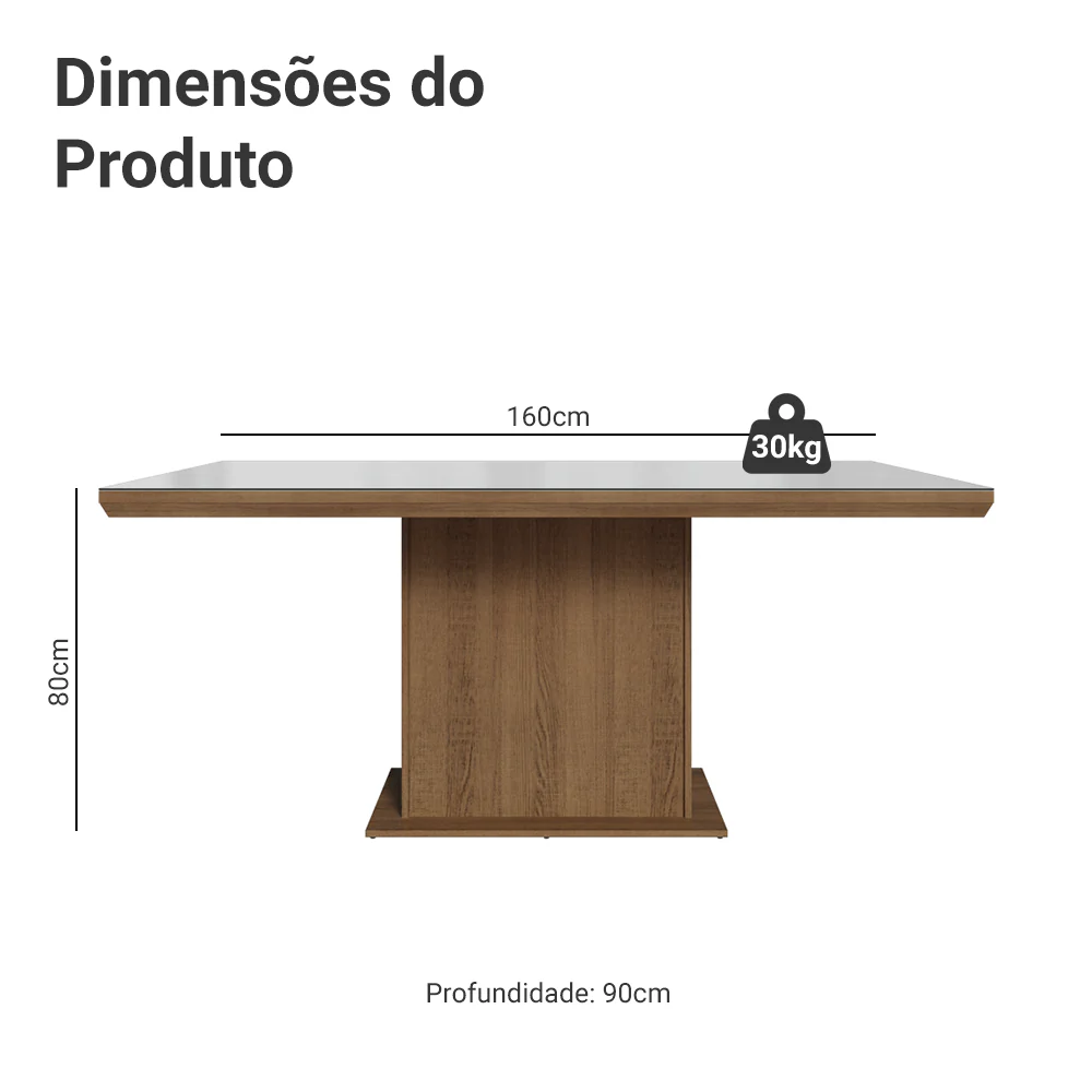 Mesa de Jantar Retangular Tampo com Moldura e Vidro Sobreposto Rustic/Branco 5275 Madesa - Image 2