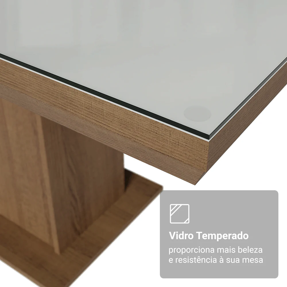 Mesa de Jantar Retangular Tampo com Moldura e Vidro Sobreposto Rustic/Branco 5275 Madesa - Image 5