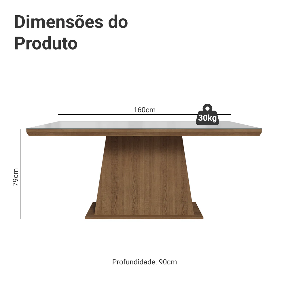 Mesa de Jantar Retangular Tampo com Moldura e Vidro Sobreposto Rustic/Branco 5364 Madesa - Image 2