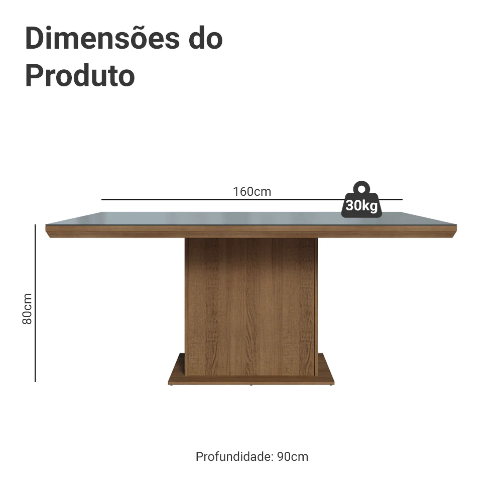 Mesa de Jantar Retangular Tampo com Moldura e Vidro Sobreposto Rustic/Cinza 5275 Madesa - Image 2