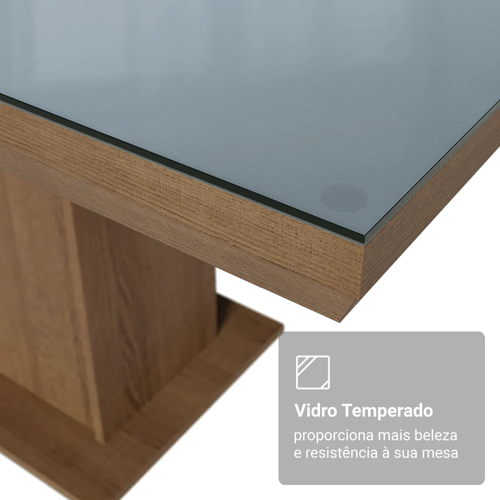 Mesa de Jantar Retangular Tampo com Moldura e Vidro Sobreposto Rustic/Cinza 5275 Madesa - Image 5