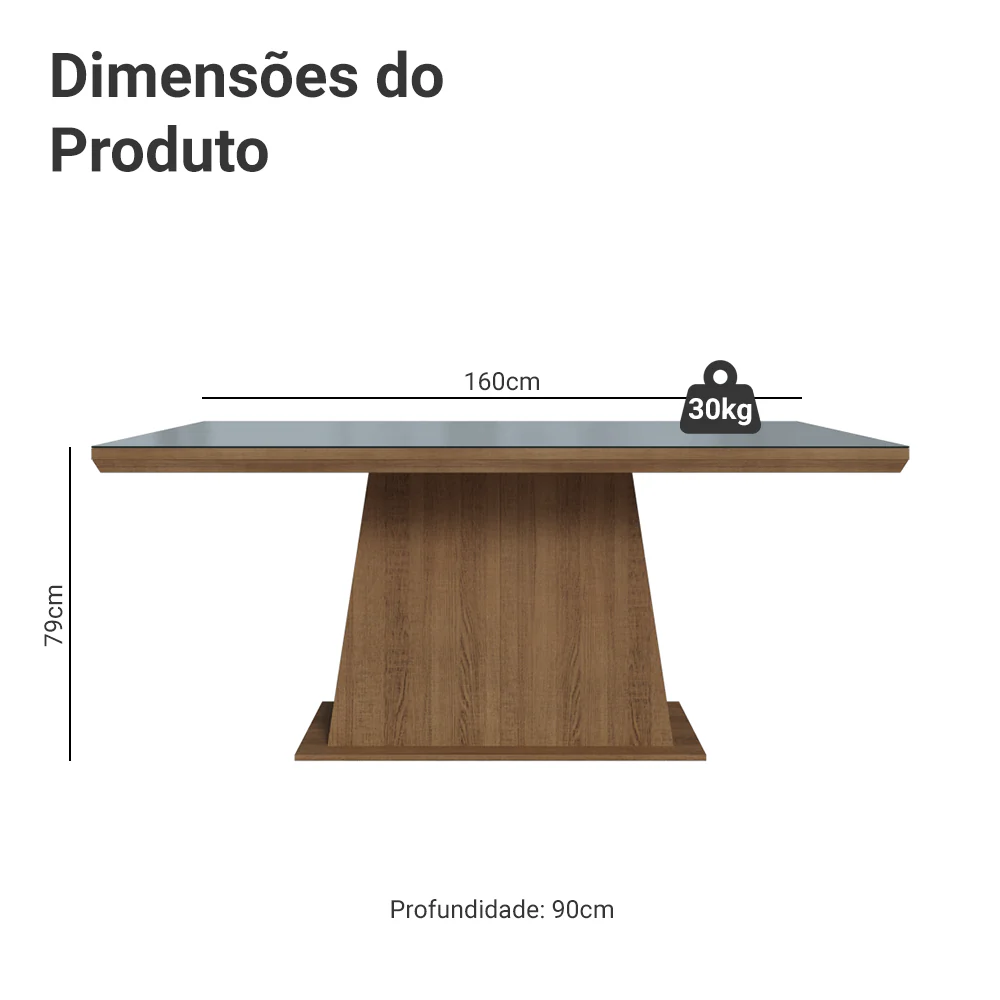 Mesa de Jantar Retangular Tampo com Moldura e Vidro Sobreposto Rustic/Cinza 5364 Madesa - Image 2