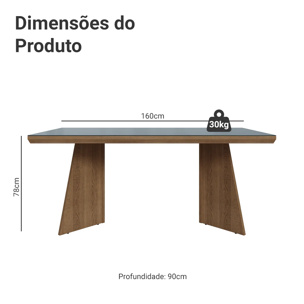Mesa de Jantar Retangular Tampo com Moldura e Vidro Sobreposto Rustic/Cinza 5389 Madesa - Image 2