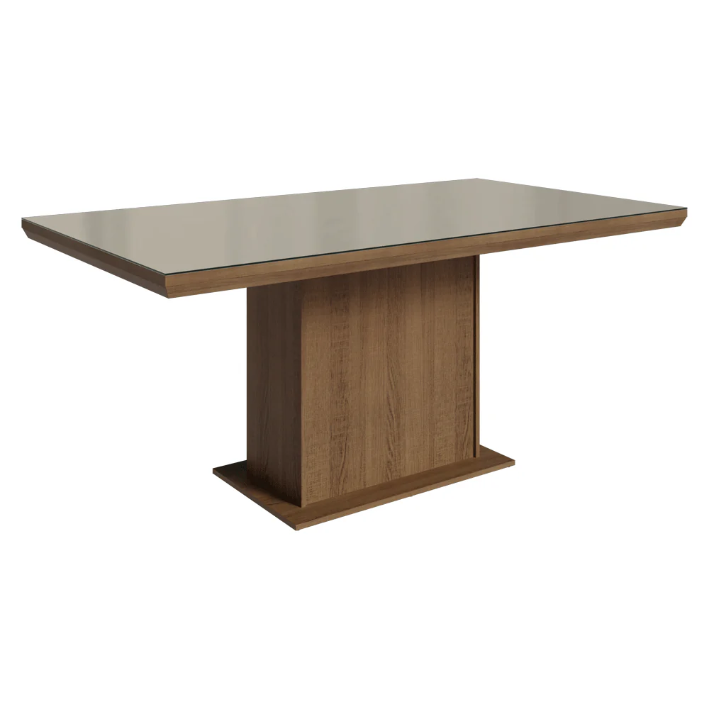 Mesa de Jantar Retangular Tampo com Moldura e Vidro Sobreposto Rustic/Crema 5275 Madesa