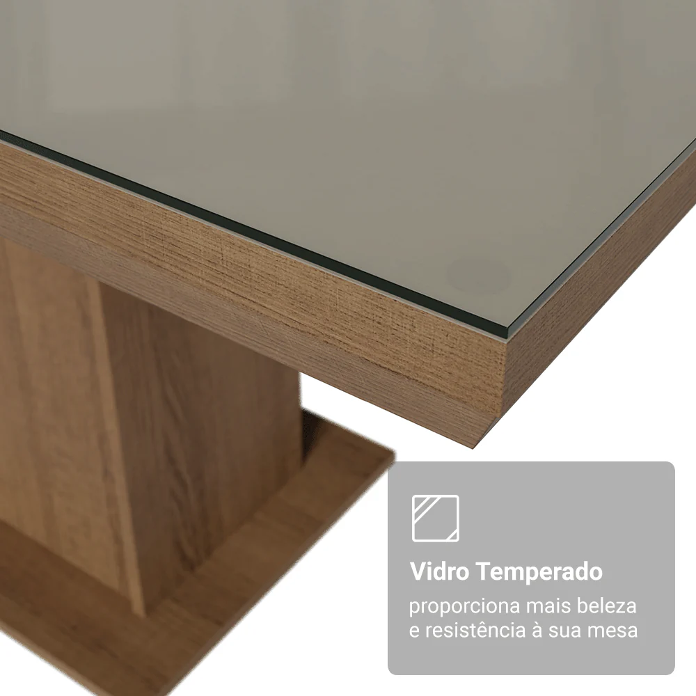 Mesa de Jantar Retangular Tampo com Moldura e Vidro Sobreposto Rustic/Crema 5275 Madesa - Image 5