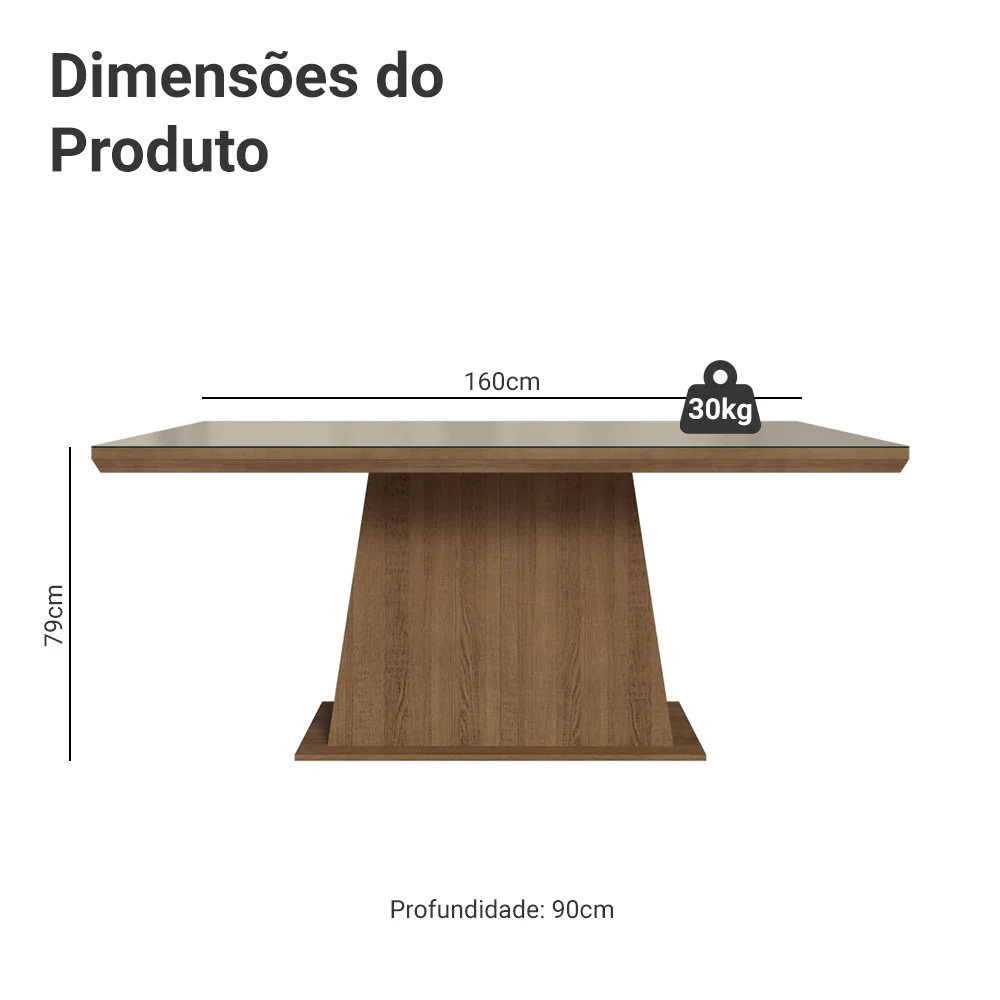 Mesa de Jantar Retangular Tampo com Moldura e Vidro Sobreposto Rustic/Crema 5364 Madesa - Image 2