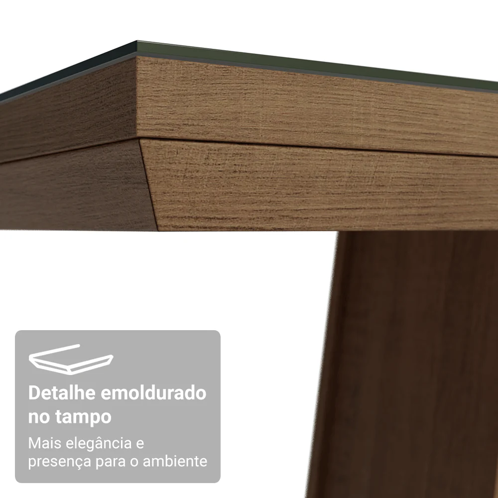 Mesa de Jantar Retangular Tampo com Moldura e Vidro Sobreposto Rustic/Crema 5364 Madesa - Image 6