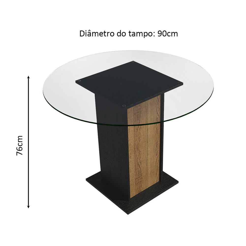 Mesa de Jantar Redonda Madesa 5324 com Tampo de Vidro Preto/Rustic - Image 3