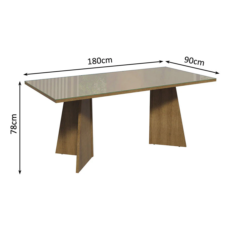 Mesa de Jantar Retangular com Tampo de Vidro Rustic/Crema 5388 Madesa - Image 2