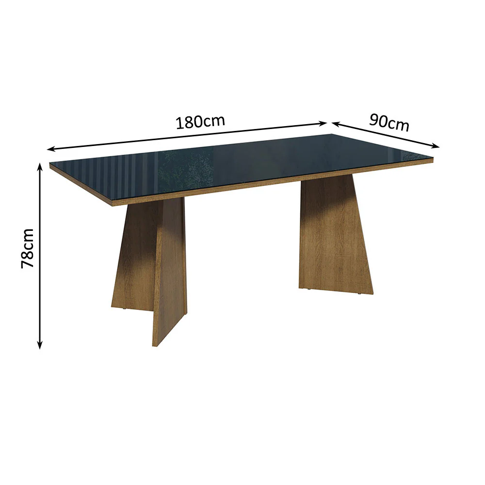 Mesa de Jantar Retangular com Tampo de Vidro Rustic/Preto 5388 Madesa - Image 2