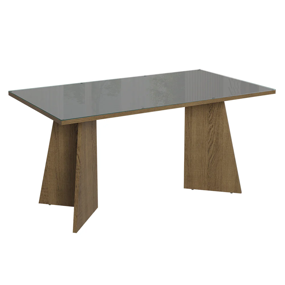 Mesa de Jantar Retangular Tampo de Vidro 5389 Rustic/Cinza Madesa