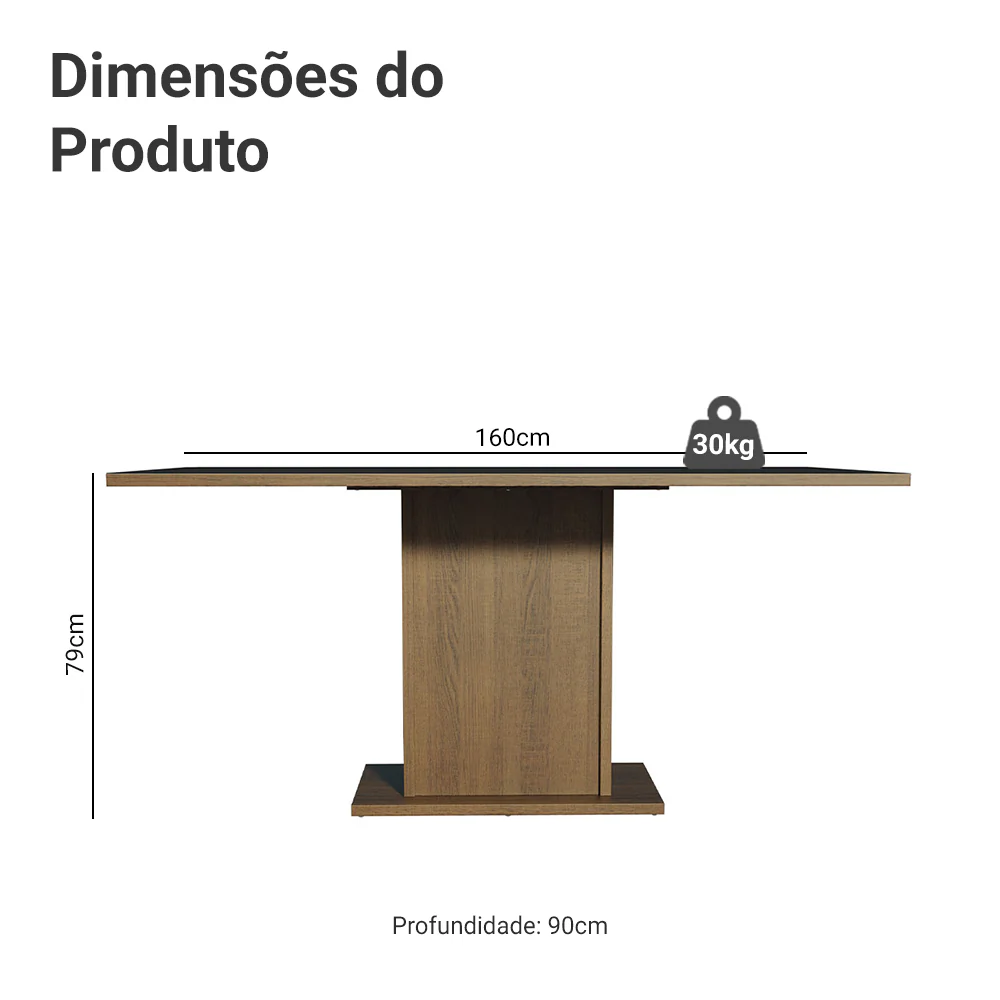 Mesa de Jantar Retangular Tampo de Madeira Rustic/Preto 5275 Madesa - Image 2