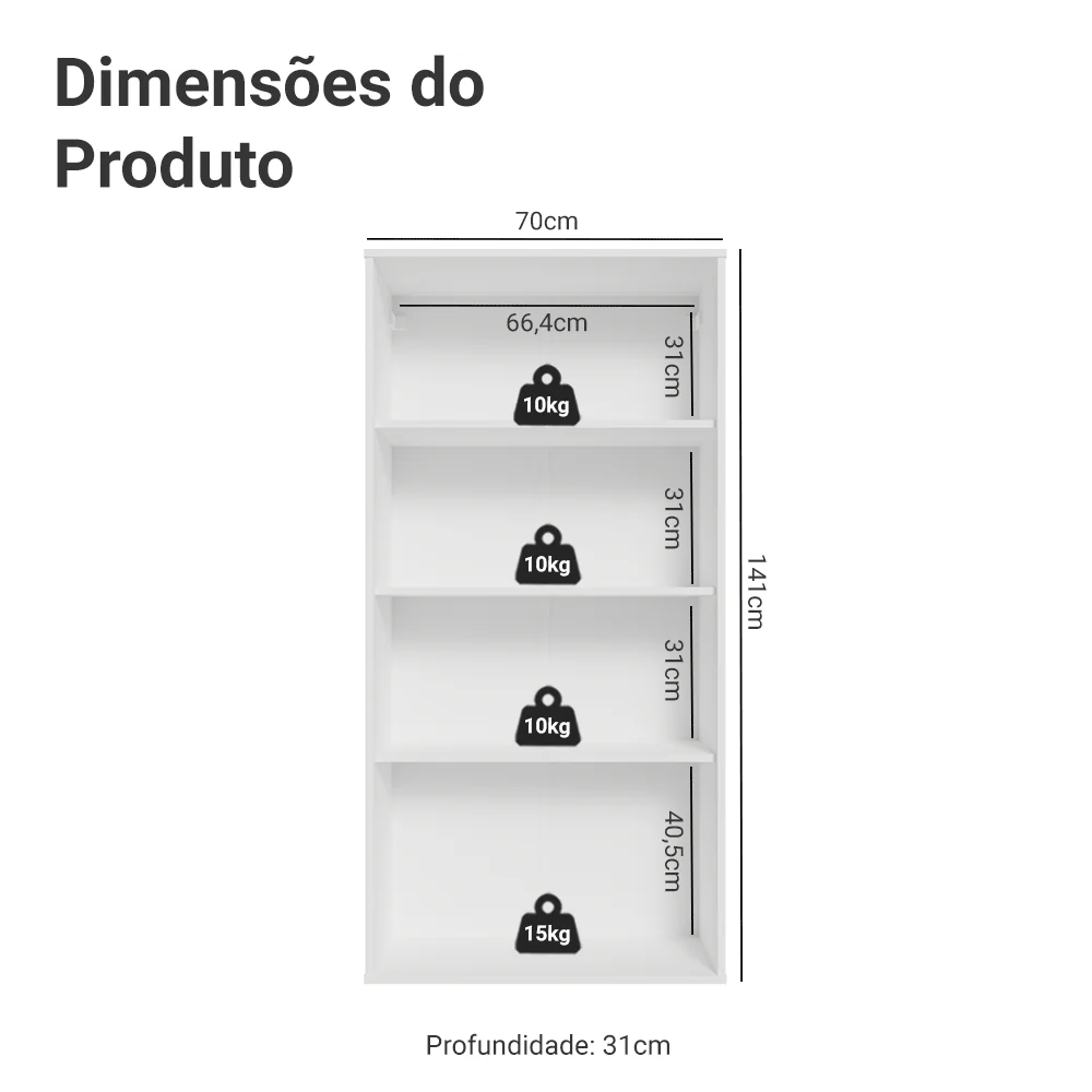 Módulo Cristaleira 70 cm 2 Portas de Vidro Branco/Crema Vik Madesa - Image 2