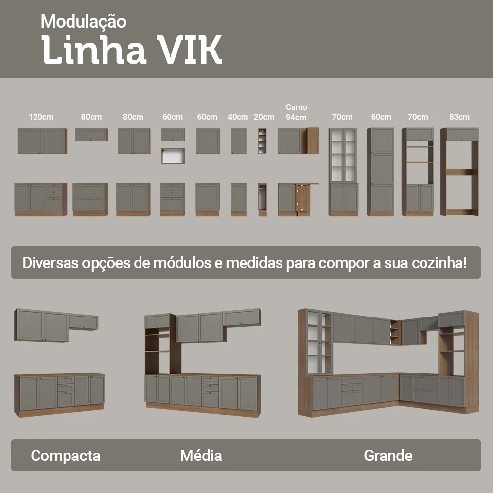 Módulo Cristaleira 70 cm 2 Portas de Vidro Rustic/Cinza Vik Madesa - Image 8