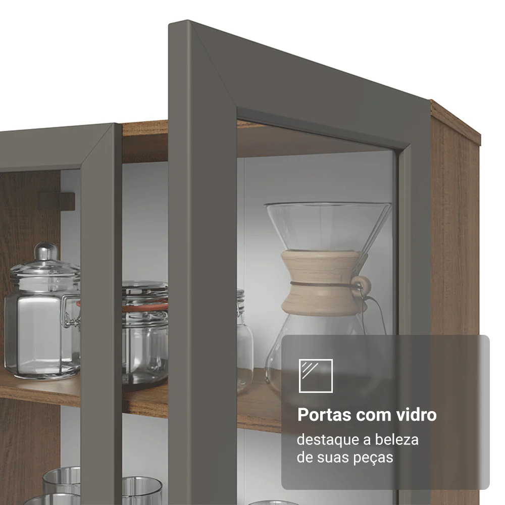 Módulo Cristaleira 70 cm 2 Portas de Vidro Rustic/Cinza Vik Madesa - Image 9