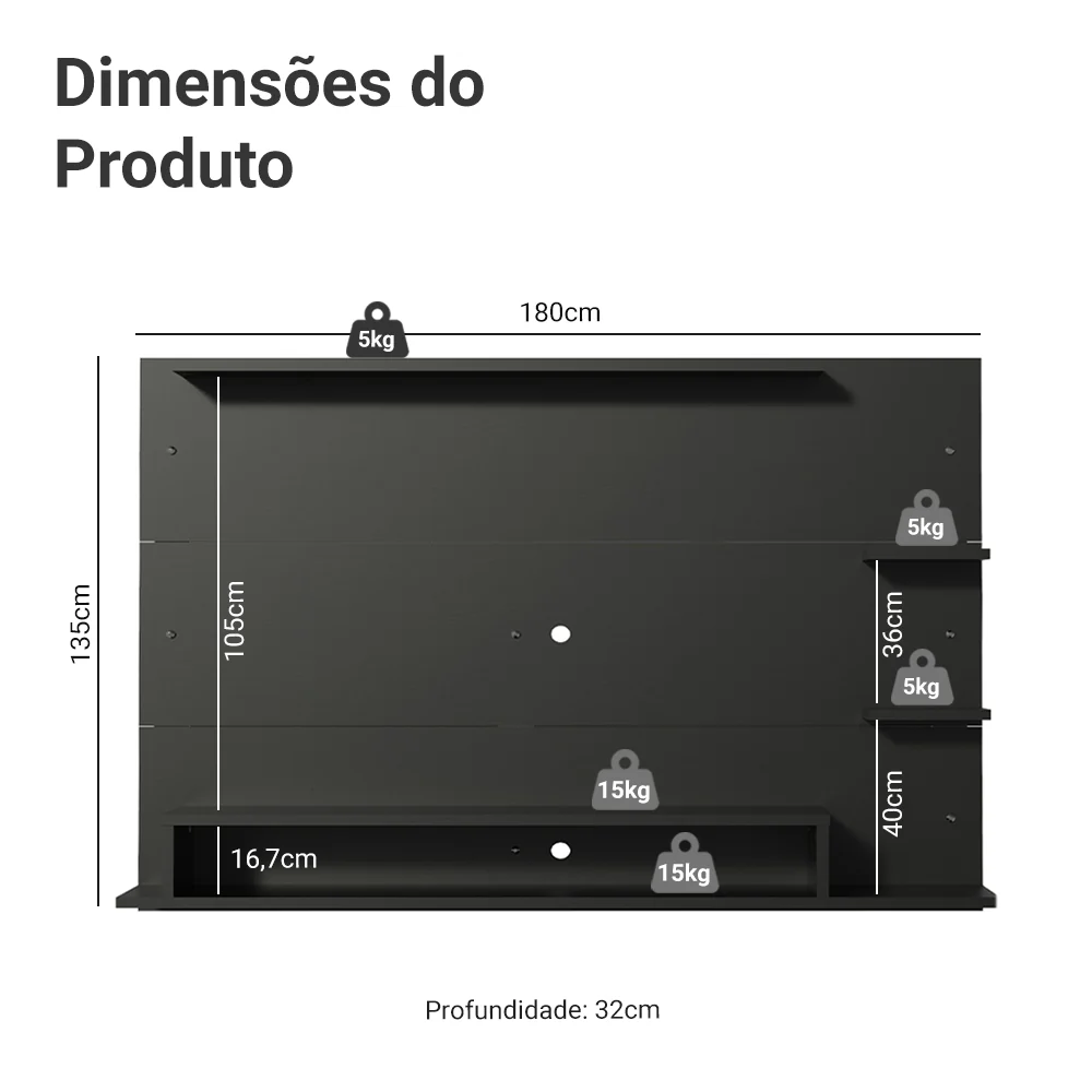 Painel para TV até 60 Polegadas Madesa Alfa Preto - Image 3