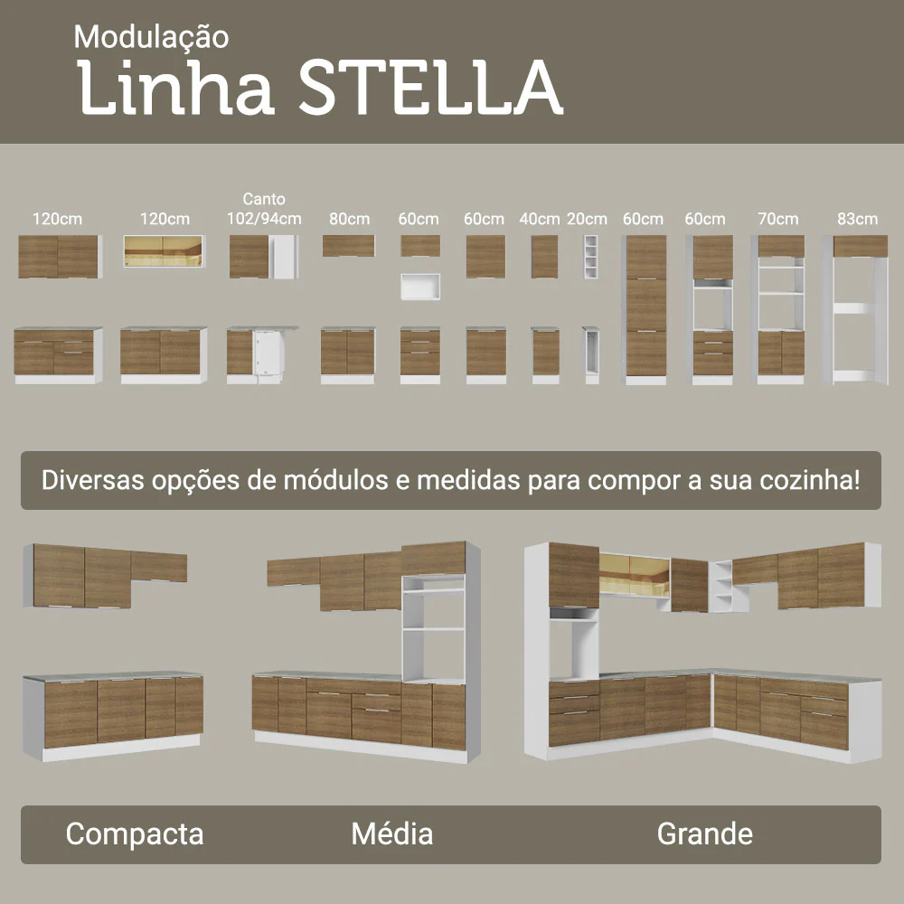Paneleiro 40 x 60 cm 2 Portas e 2 Nichos Branco/Rustic Stella Madesa - Image 9