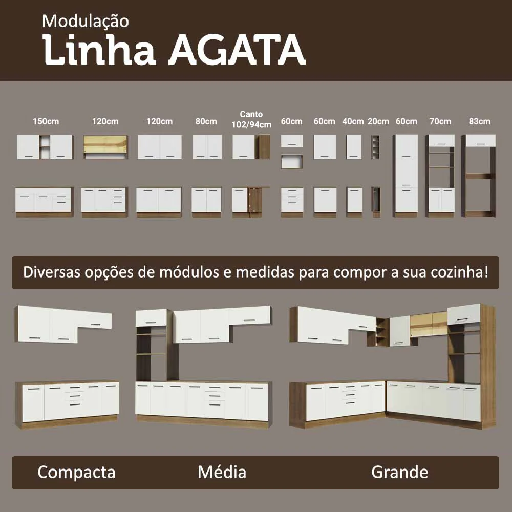 Paneleiro 40 x 60 cm 2 Portas e 2 Nichos Rustic/Branco Agata Madesa - Image 9