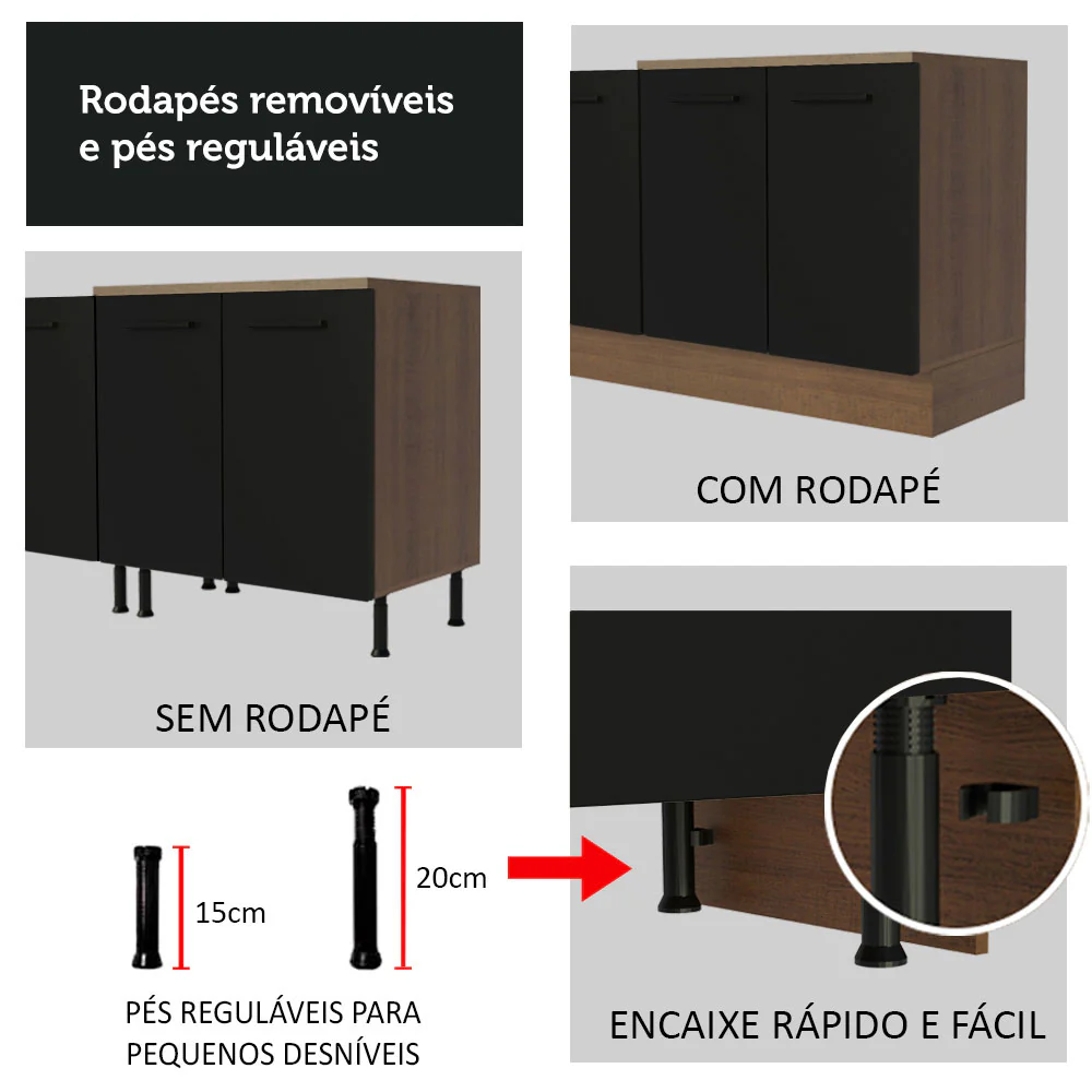 Paneleiro Madesa Agata 60 x 60 cm 3 Portas Rustic/Preto - Image 7